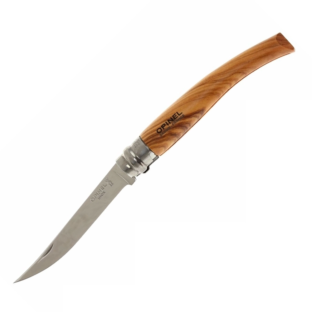 Нож складной филейный Opinel №10 VRI Folding Slim Olivewood, сталь Sandvik 12C27, рукоять из оливкового дерева, 000645